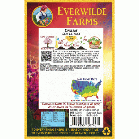 Everwilde Farms Mylar Seed Packet 1 Lb Oakleaf Leaf Lettuce Seeds 