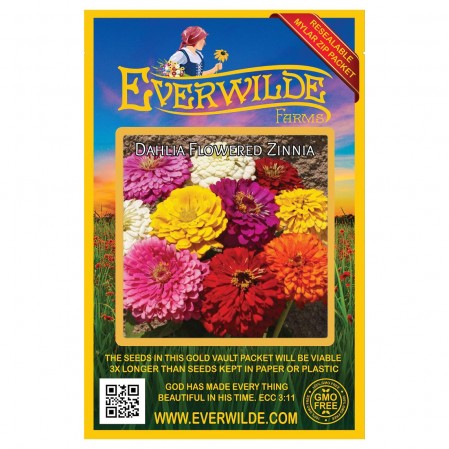 Everwilde Farms - 200 Dahlia Flowered Mixed Zinnia Garden Flower Seeds - Gold Vault Jumbo Bulk Seed Packet, Size: 1